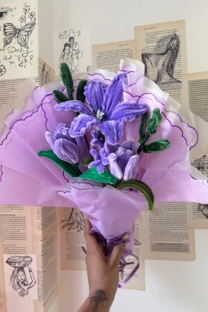 Handmade purple pipe cleaner flower bouquet